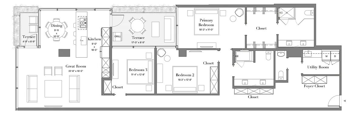 Floor plan 16 | 3B-10 | 3 Bed | 2.5 Bath