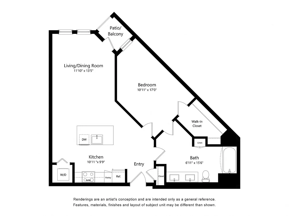 Floor plan A8 One bed one bath