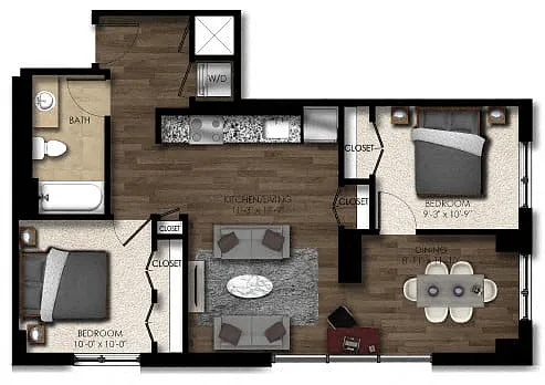 Floor plan 2 Bed/1 Bath-3E