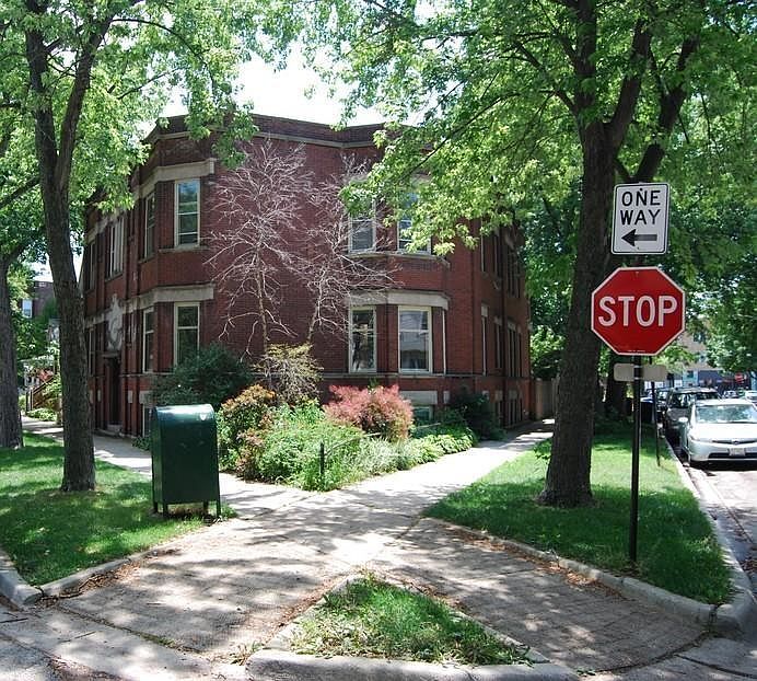 Vintage building on corner lot.