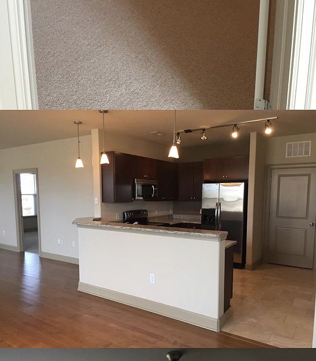Accent walls are light grey in my rental. Pictures are not exact but same floor plan.