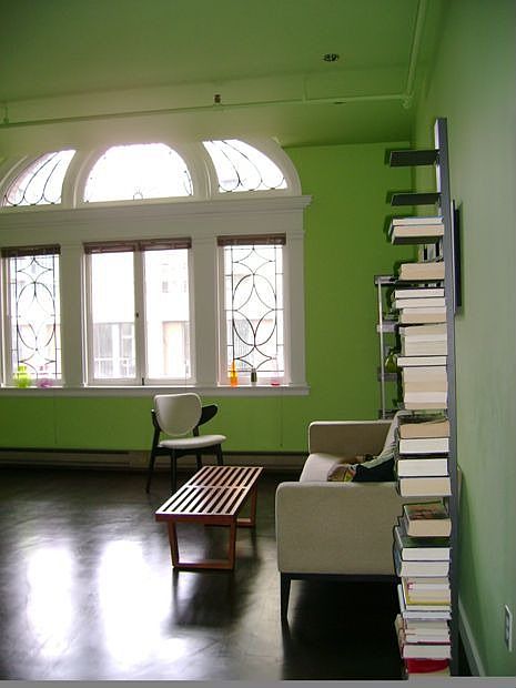 Living room with restored leaded glass window