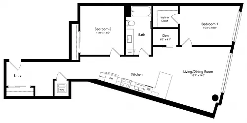 Floor plan Open Two Bedroom Den BD3