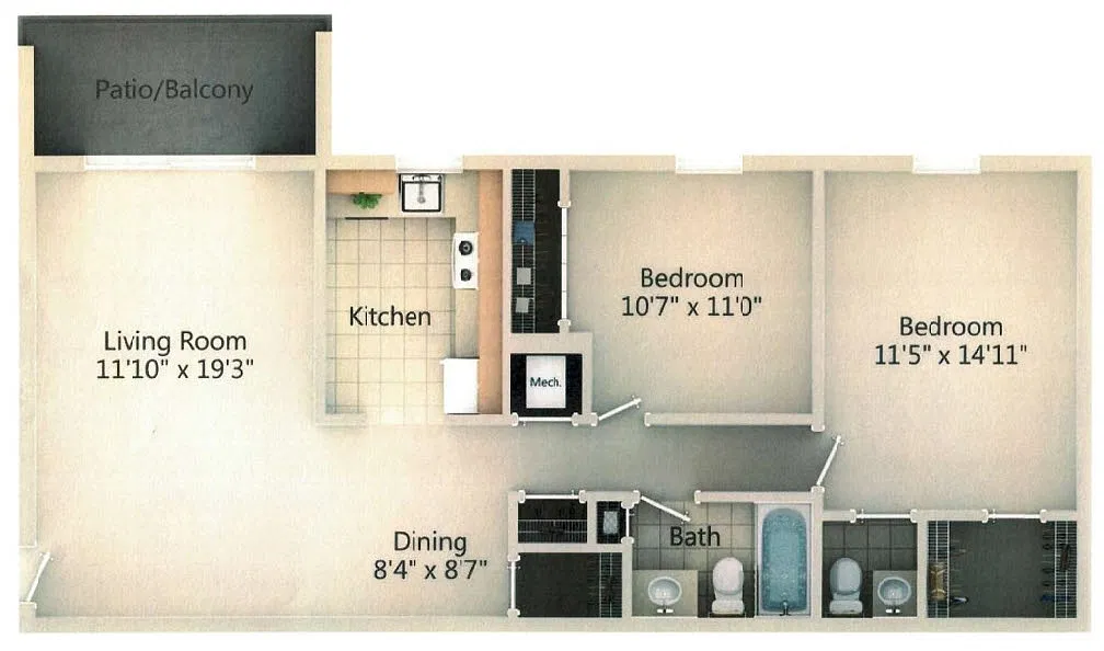 Floor plan 2 Bed 1.5 Bath