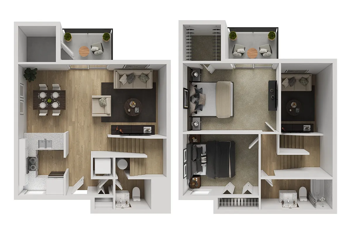 Floor plan B1TH, 2 Bedroom, 1.5 Bathroom