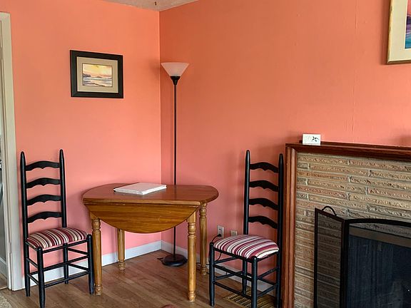 Dining table can be pulled out to seat at least 4 people.