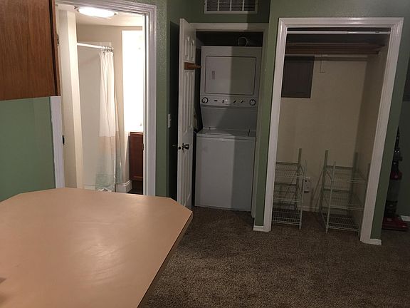 The bathroom, washer/dryer, and closet