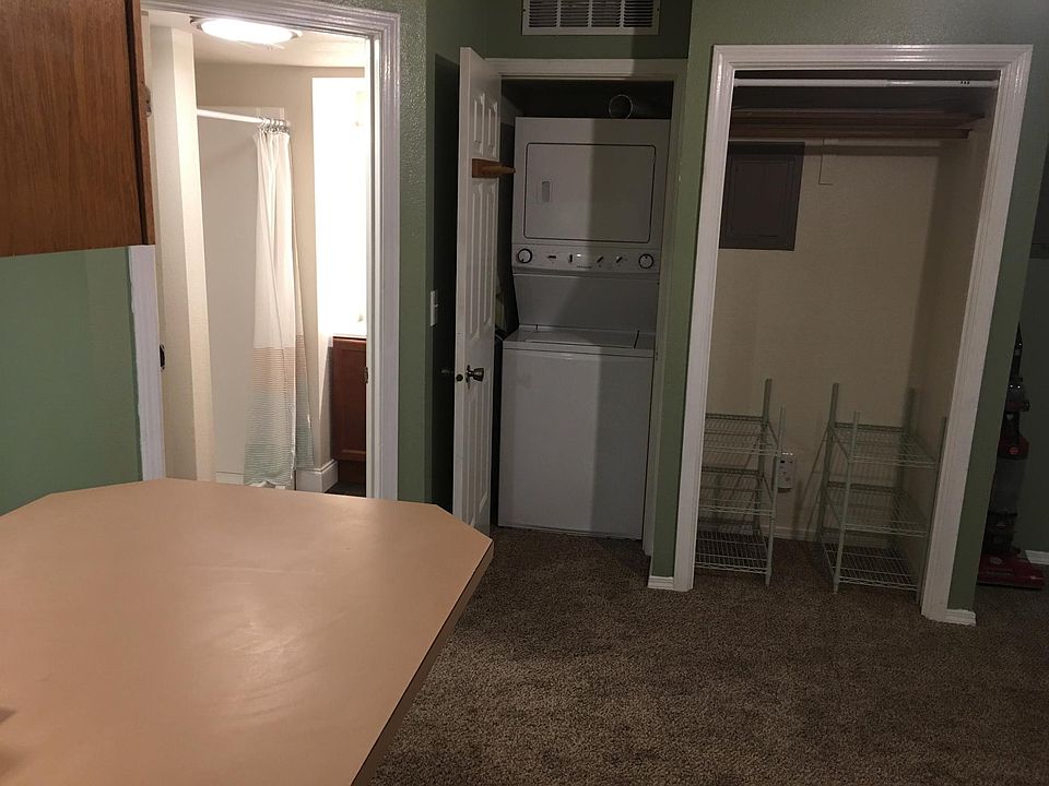 The bathroom, washer/dryer, and closet