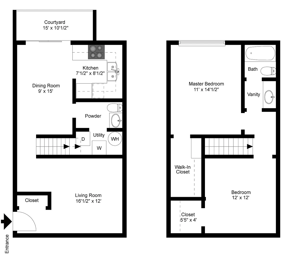 Floor plan 2 Bedroom Townhome