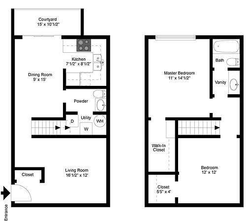 Floor plan 2 Bedroom Townhome