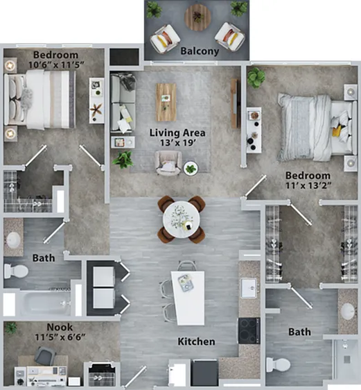Two Bedroom Two Bath (1202 SF) Two Bedroom Two Bath (1202 SF)