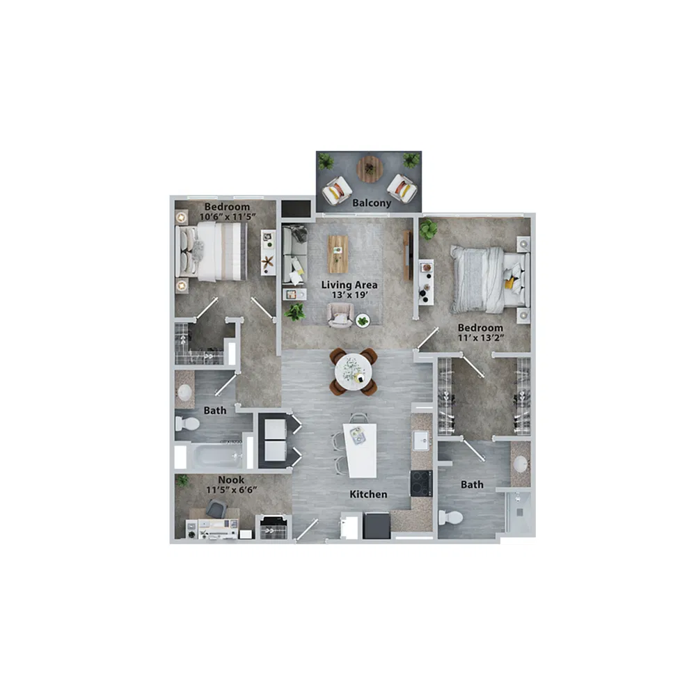 Floor plan Two Bedroom Two Bath (1202sf)