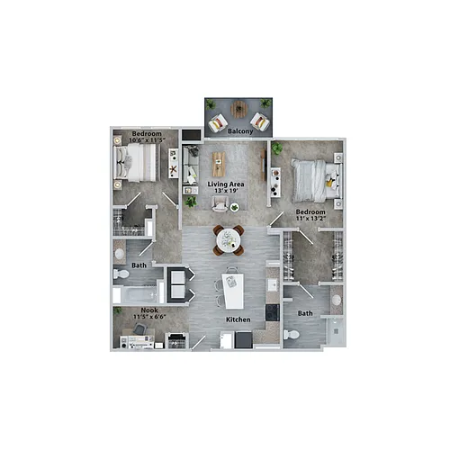 Floor plan Two Bedroom Two Bath (1202sf)
