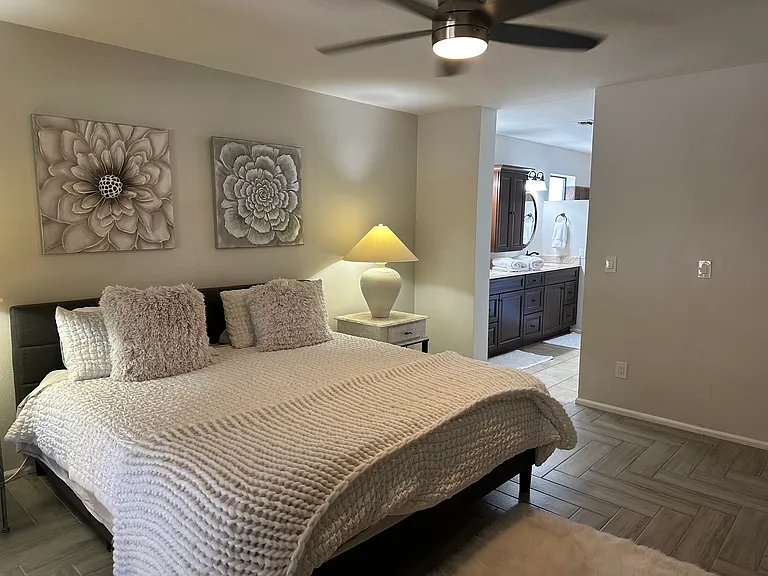Master Bedroom and Master Bathroom with dual sinks, shower, and walk in closet!