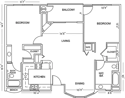 Floor plan 2 Bed 2 Bath Plan C