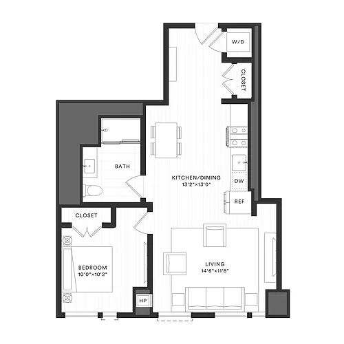 Floor plan 1 Bed/1 Bath-1C-B