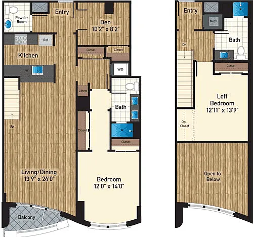 Floor plan Two Bedroom+Den J 1526