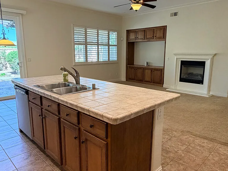 Natural gas fireplace and built-in entertainment center