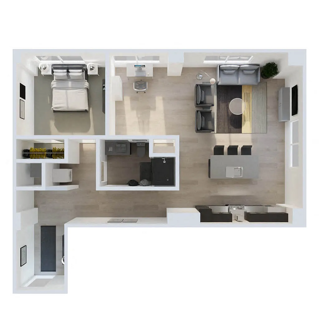 Floor plan 1 Bed plus Den D3