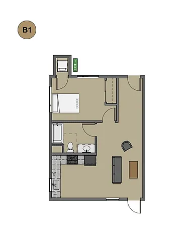 Floor plan 1X1 B-1