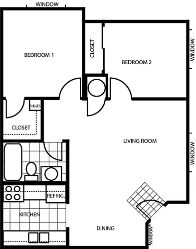 Floor plan Two Bedroom One Bath