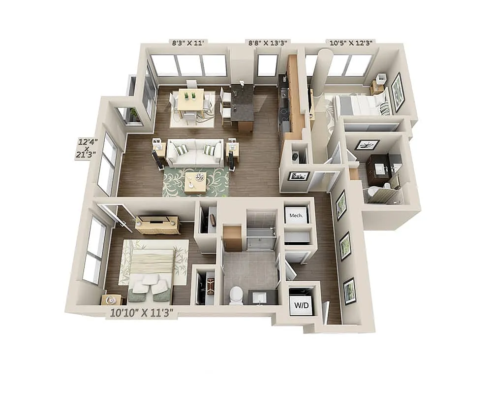 Floor plan Two Bedroom B2D