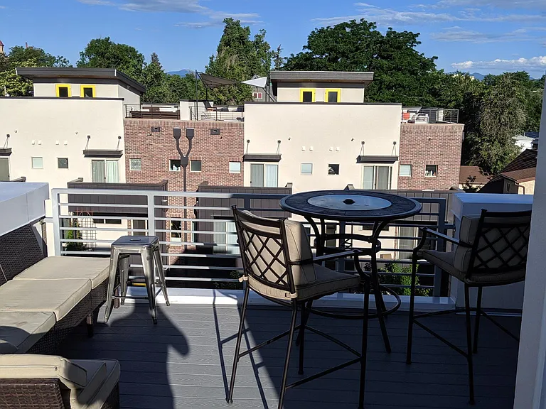 Rooftoop deck with view looking west - 4th floor