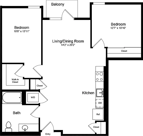 Floor plan 2 Bedroom E with Balcony