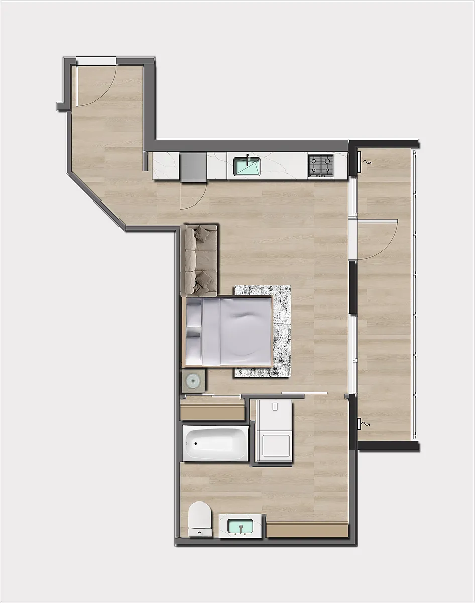 Floor plan Studio, 1 Bath S2