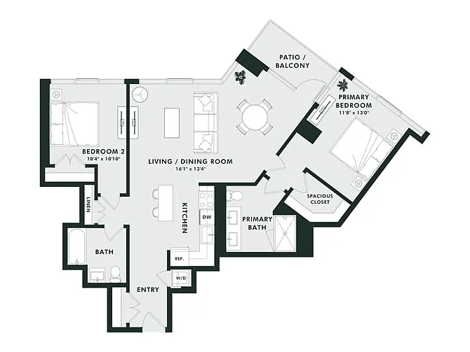 Floor plan D9 |2 Bed|2 Bath|