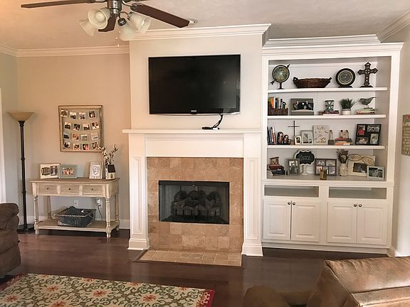 Fireplace and book shelves