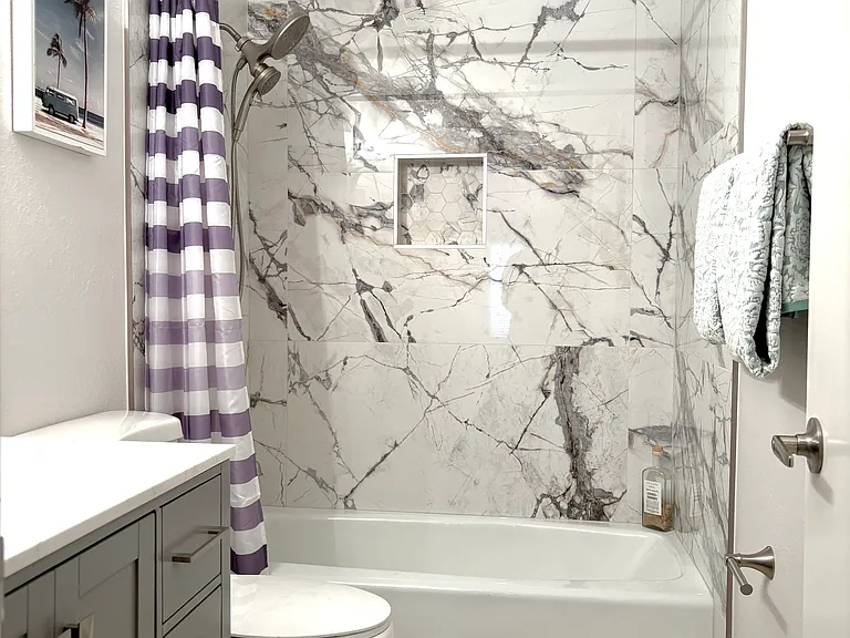 Guest Bathroom Updated with Porcelain tile