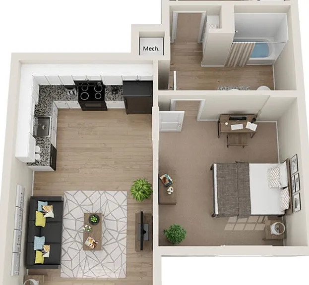 A2 1 Bedroom Floorplan A2 1 Bedroom Floorplan