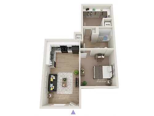 Floor plan 1 Bedroom / 1 Bathroom (A2)