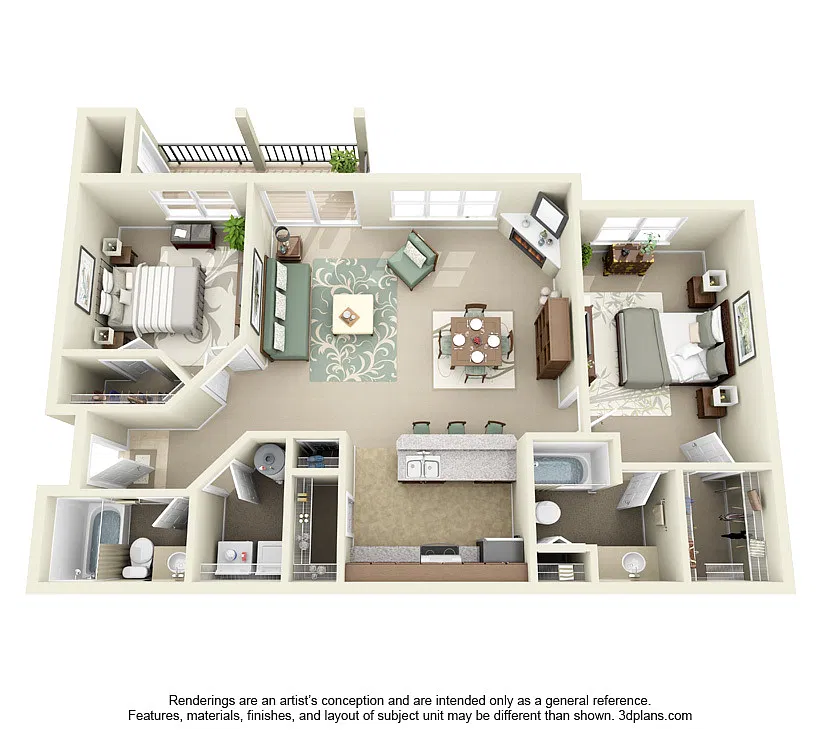 Floor plan 2 Bed, 2 Bath
