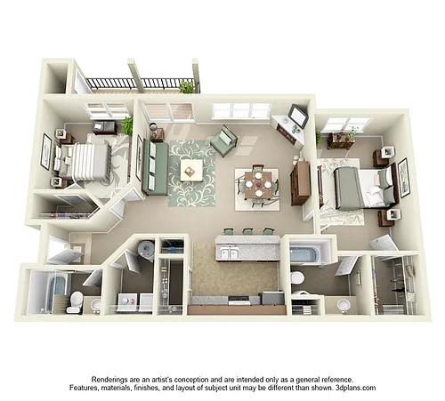 Floor plan 2 Bed, 2 Bath