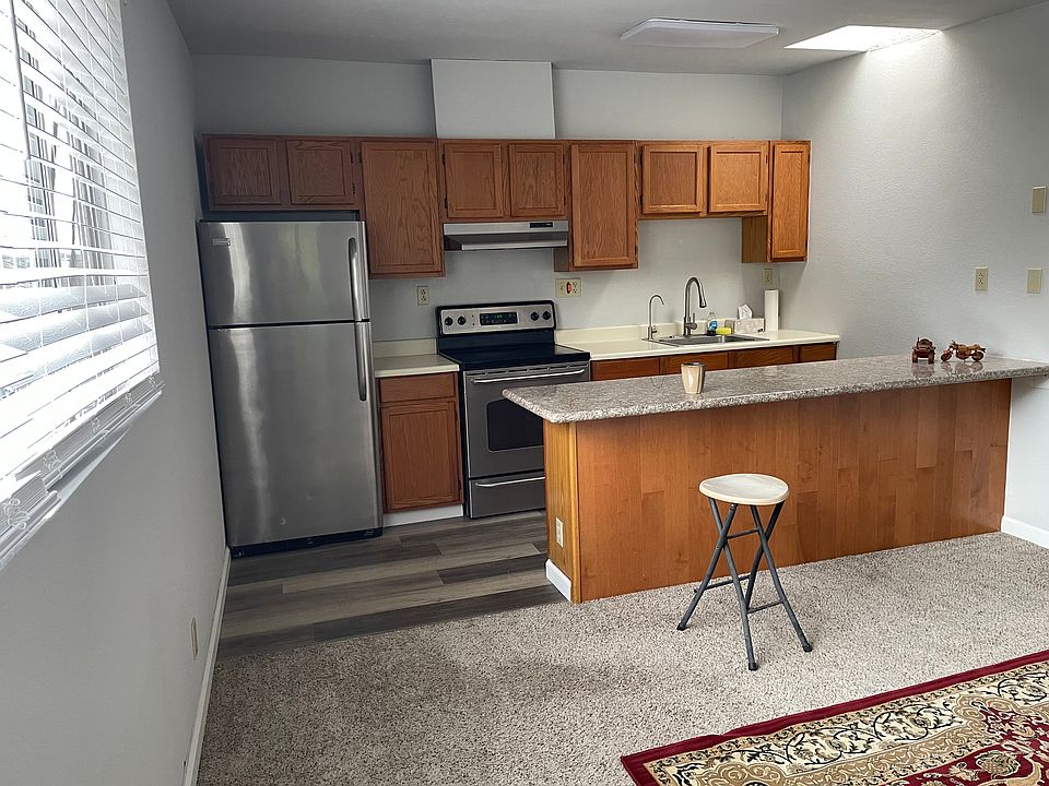 Kitchen and living area at the front of the apartment. Reverse osmosis water purification system installed under the sink for filtered drinking water.