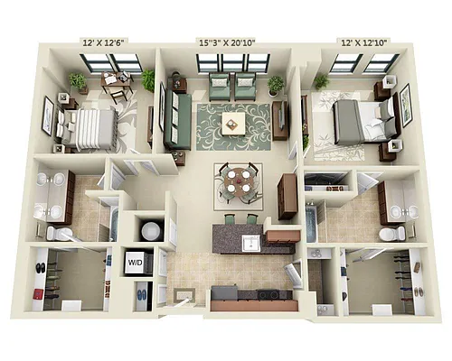 Floor plan Two Bedroom B2G