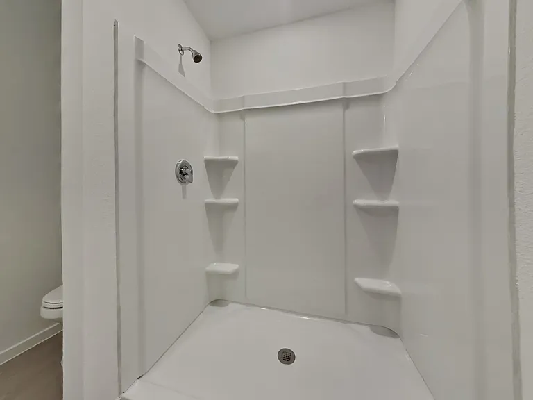 This modern bathroom features