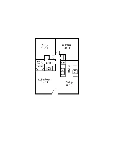 Floor plan The Bungalow: 2/1 (800) South Shore