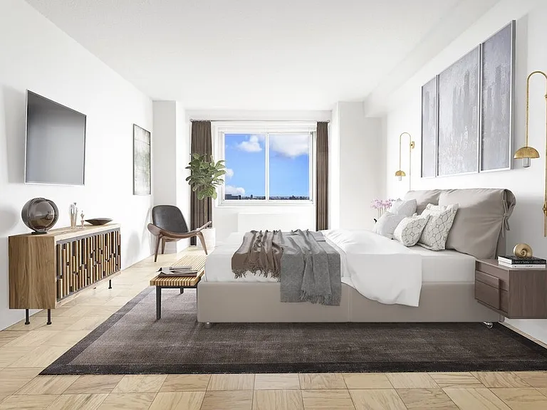 Elevate your lifestyle at The Century with this stunning bedroom offering expansive windows and a modern design. Enjoy natural light and contemporary elegance in every corner. Schedule a tour today to see it for yourself!
