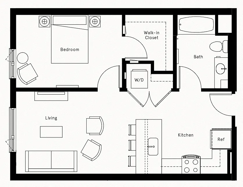 Floor plan 1 Bed/1 Bath-A5