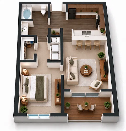 Floor plan 1 Bedroom, 1 Bathroom