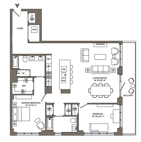 Floor plan South West 2BR