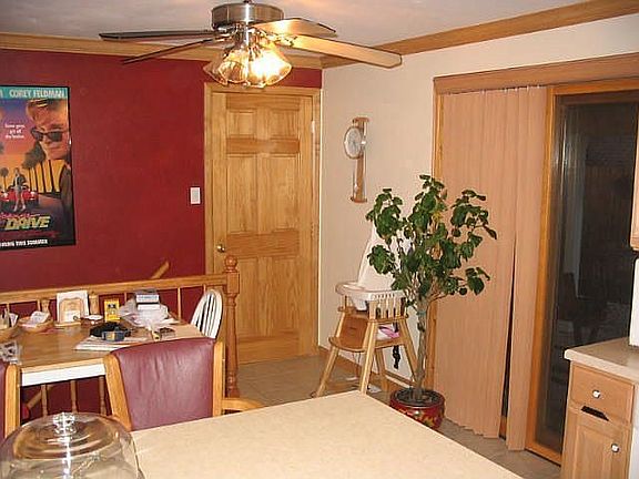 Kitchen has large eating area