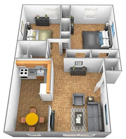 Floor plan 2 Bedroom 1 Bath - Loch Raven