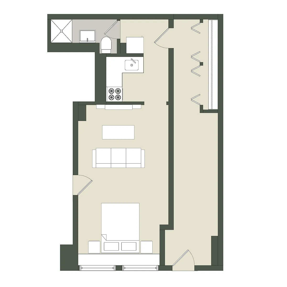 Floor plan 1 Bedroom - 1 Bathroom