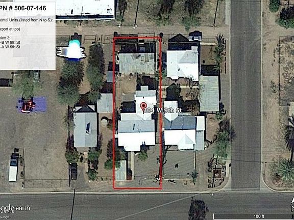 Top view of lot. 3br is front unit with large back yard. Rear unit has own fenced yard and separate entrance and parking area