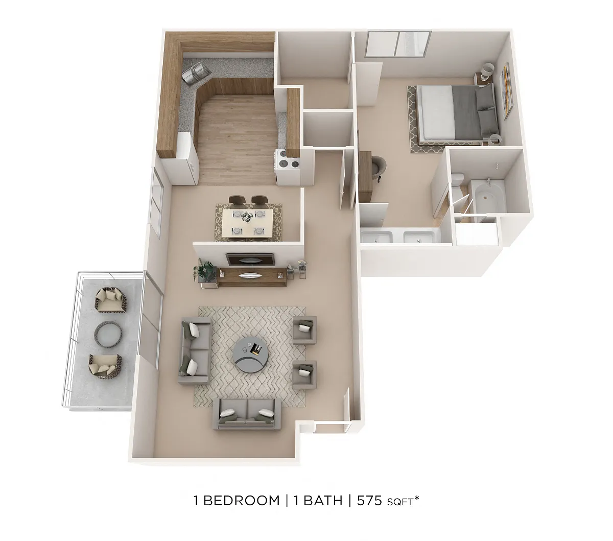 Floor plan One Bedroom- 575 sqft