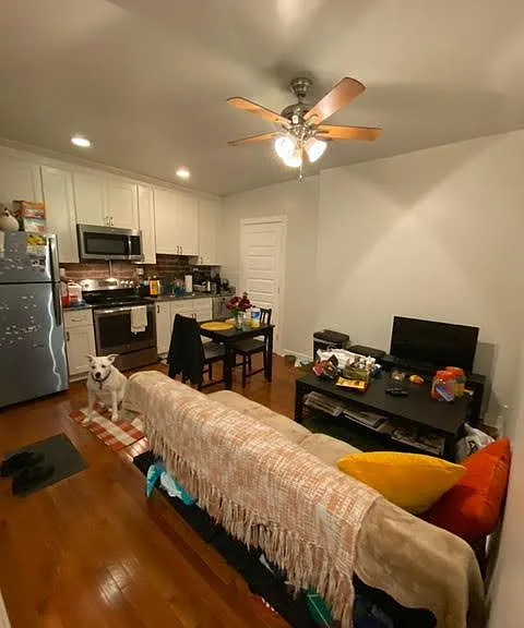 Step inside to the open floor plan between the kitchen and living room.